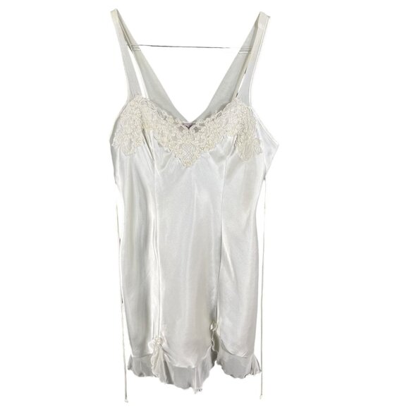 Linea Donatella Womens M White Cream Lace Coquette Satin Slip Dress Chiffon Trim - Picture 3 of 16